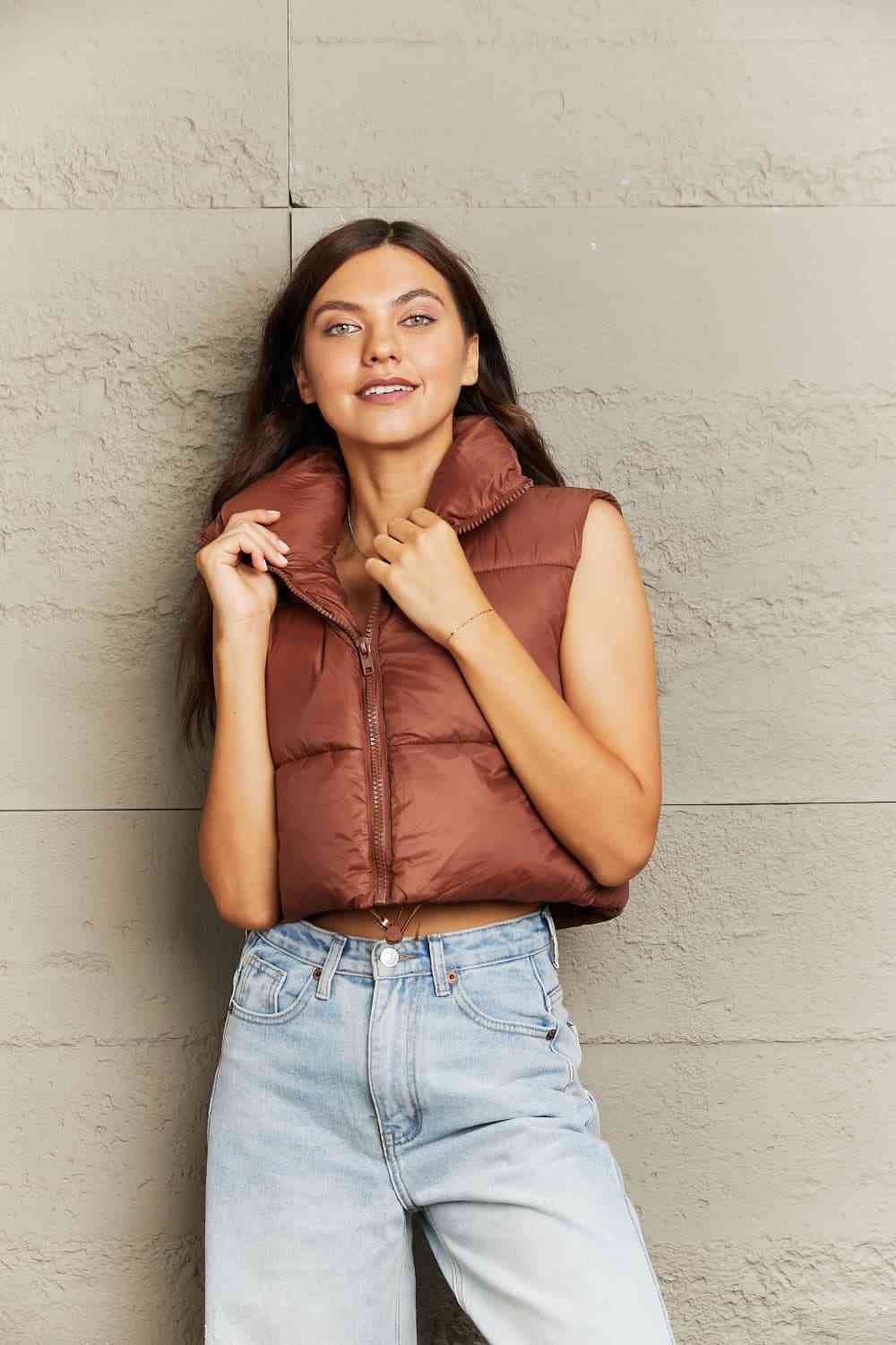 Zip-Up Drawstring Puffer Vest Zip-Up Drawstring Puffer Vest Stay cozy and stylish with this lightweight puffer vest – perfect for all of life's explorations! Be ready to take on the day (in style) with this wardrobe essential. Pattern type: Solid Style: C