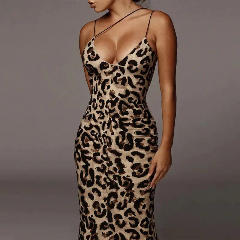 leopard print sleeveless V-neck midi dress Clementine Lea's boutique