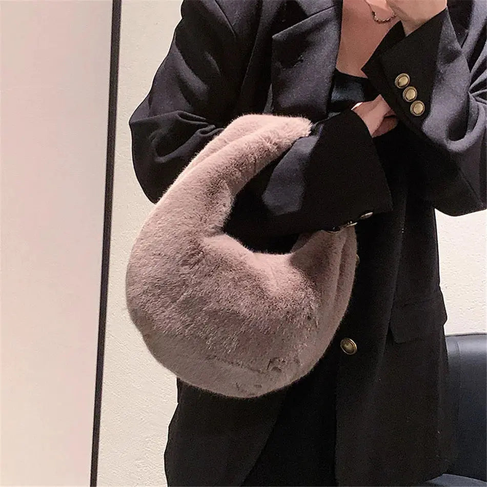 Faux Fur Small Half Moon Handbag  handbag