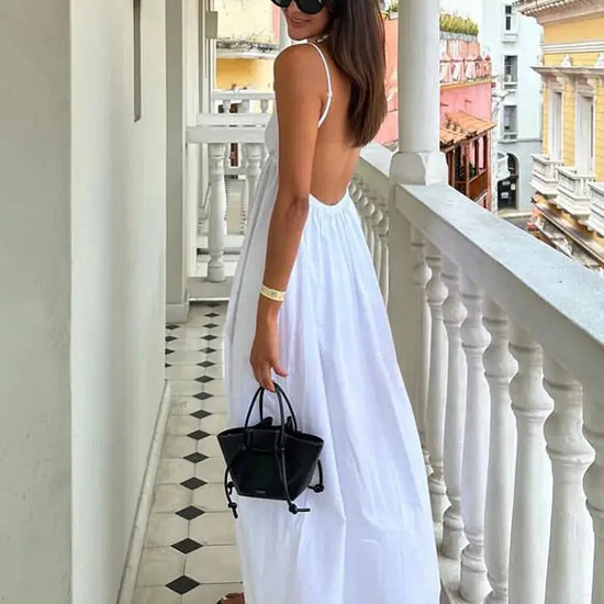 Backless White V-Neck Dress Clementine Lea's boutique